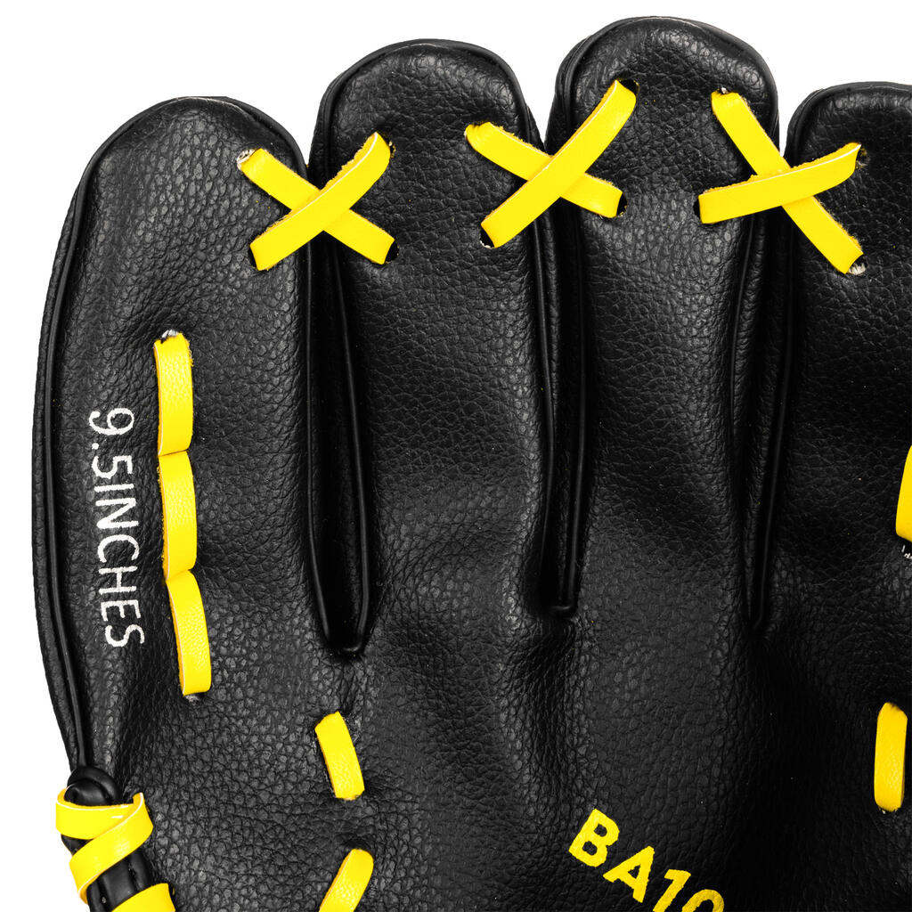 Baseball glove left-hand throw Kid - BA100 Yellow Black