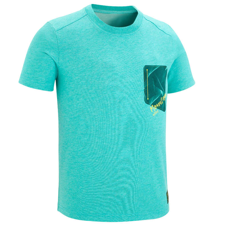 SHORTS T-SHIRTS HATS REGULAR 7-15 yrs Hiking - BOY T-SHIRT MH100 - TURQUOISE QUECHUA - Hiking Clothes