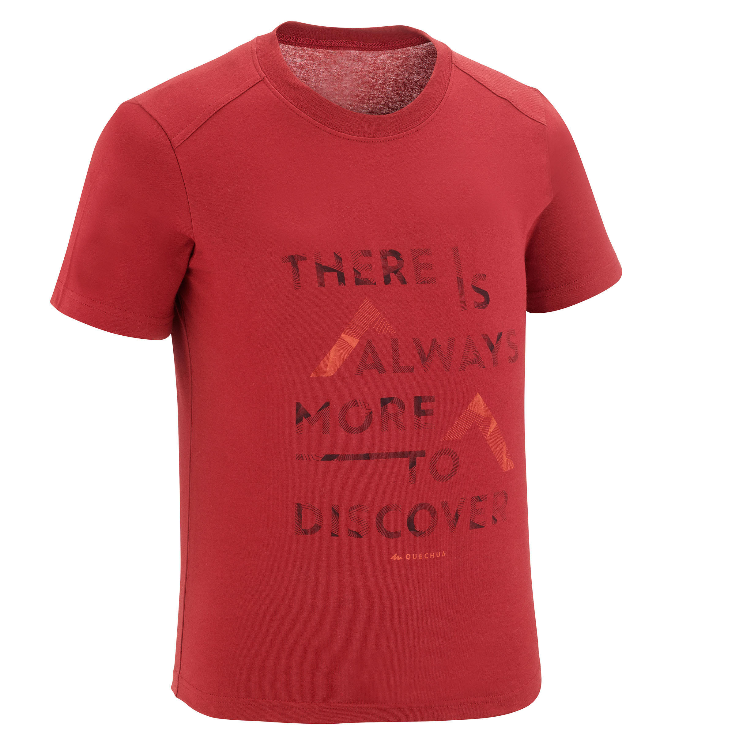 QUECHUA Kids' Hiking T-shirt MH100 - Burgundy Red 7-15 YEARS