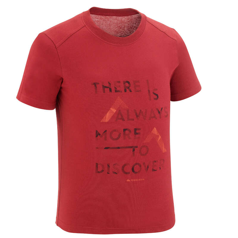 SHORTS T-SHIRTS HATS REGULAR 7-15 yrs Hiking - BOY T-SHIRT MH100 - RED QUECHUA - Hiking Clothes