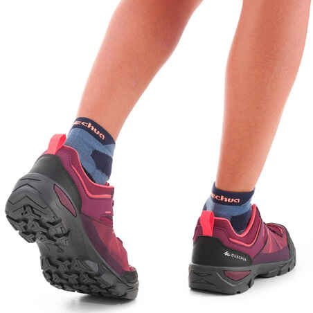 Παιδικά παπούτσια πεζοπορίας με ταινία σκρατς MH120 LOW 35 έως 38 - Μοβ