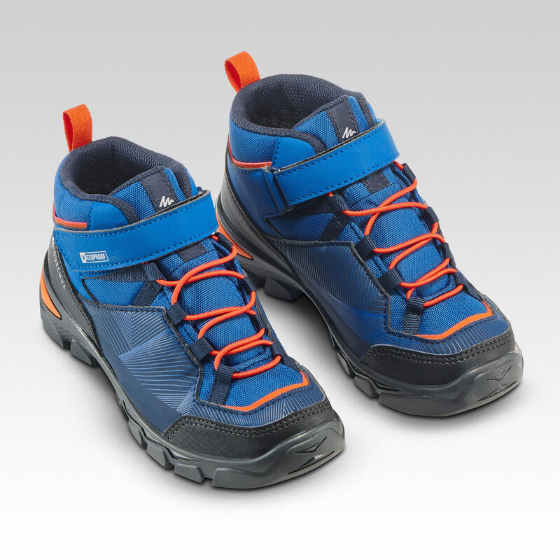 Botas de caminhada impermeáveis MH120 MID banda autoaderente criança 28-34 azul