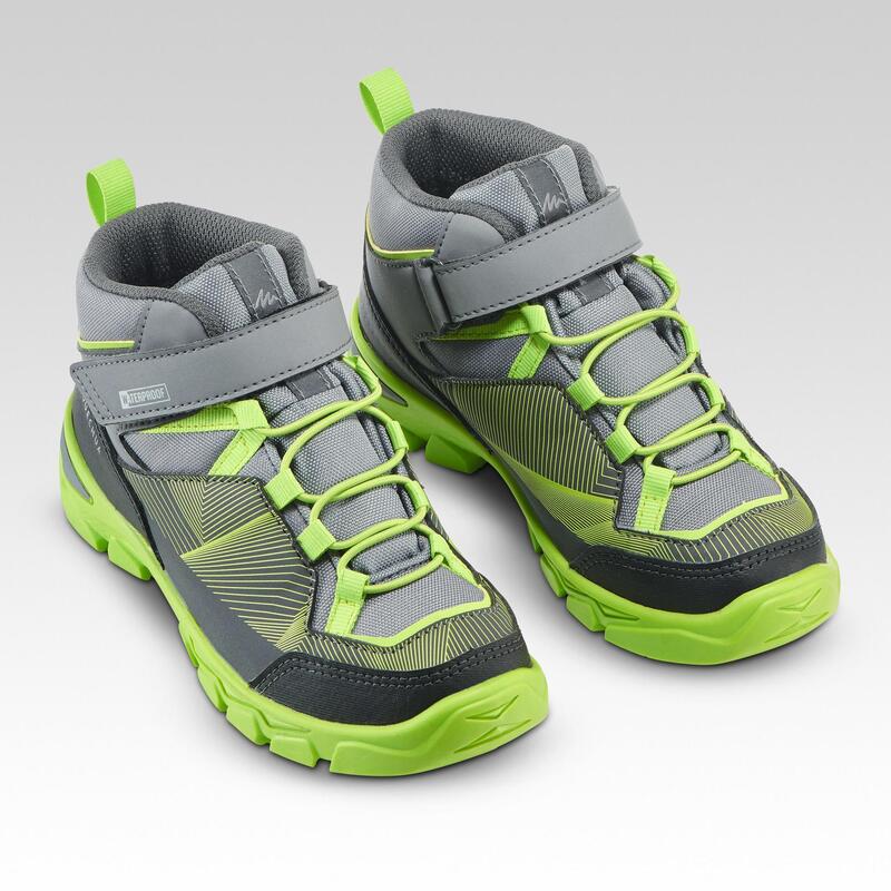 Chaussures imperméables de randonnée -MH120 MID grises- enfant 28 AU 34 scratch
