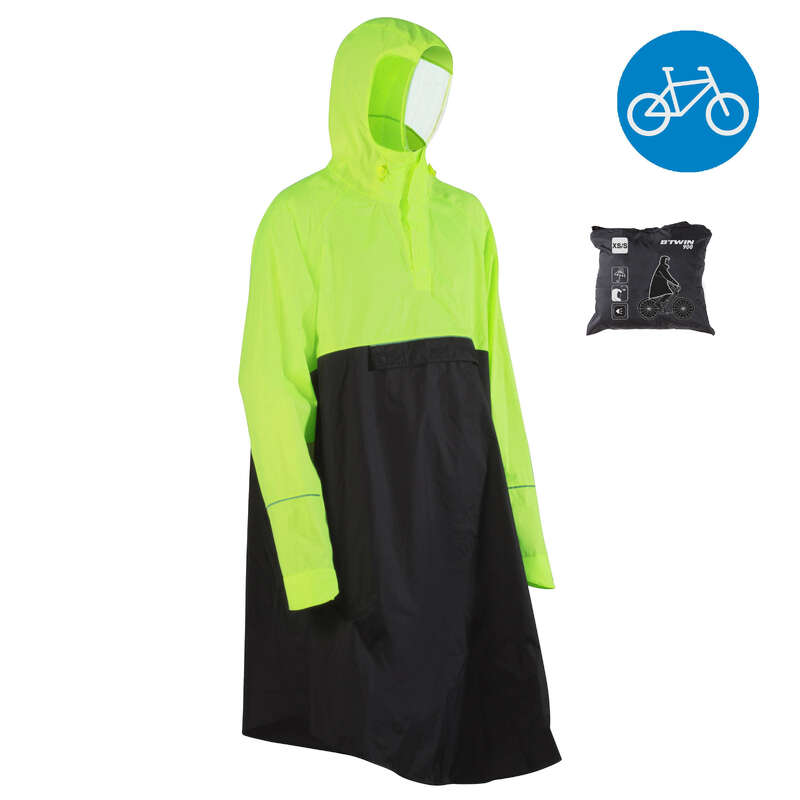RAIN WEATHER CITY CYCLING APPAREL & ACC Clothing - 900 Urban Cycling Poncho - Yellow/Black B'TWIN - By Sport