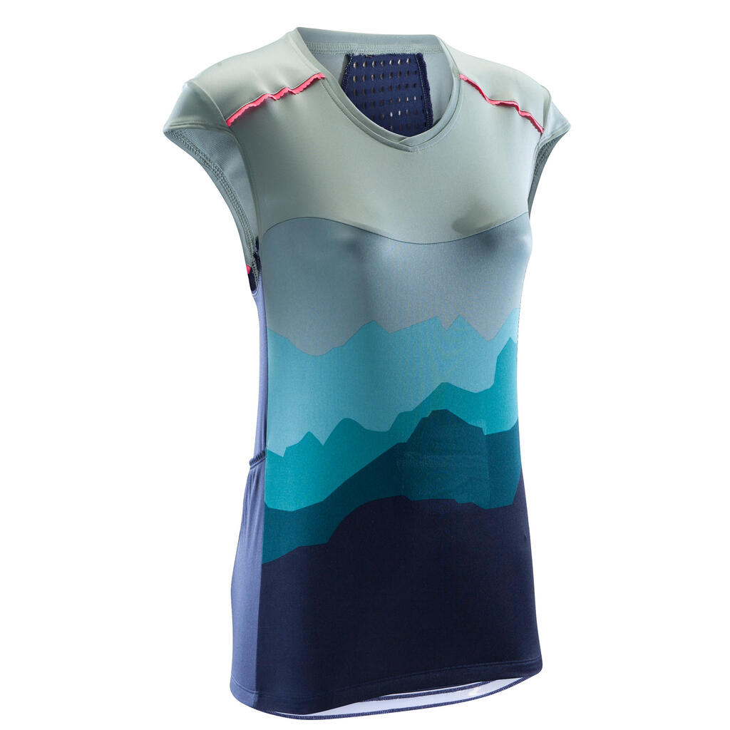 ST 500 Women's Sleeveless Mountain Biking Jersey - Khaki/Blue