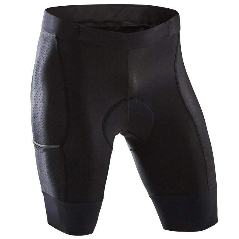 Cuissard vélo route sans bretelles homme cyclotourisme RC500 noir avec poche