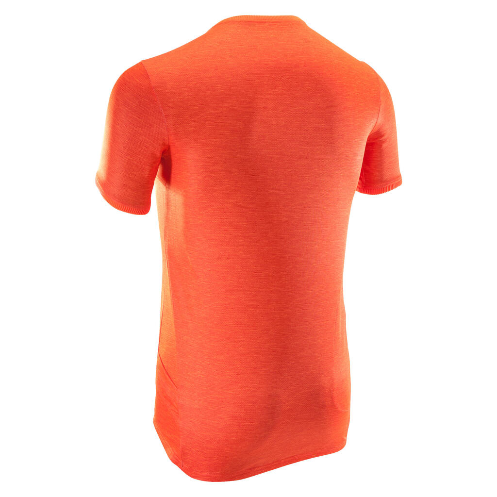 Radtrikot kurzarm MTB ST 100 bordeaux meliert/orange