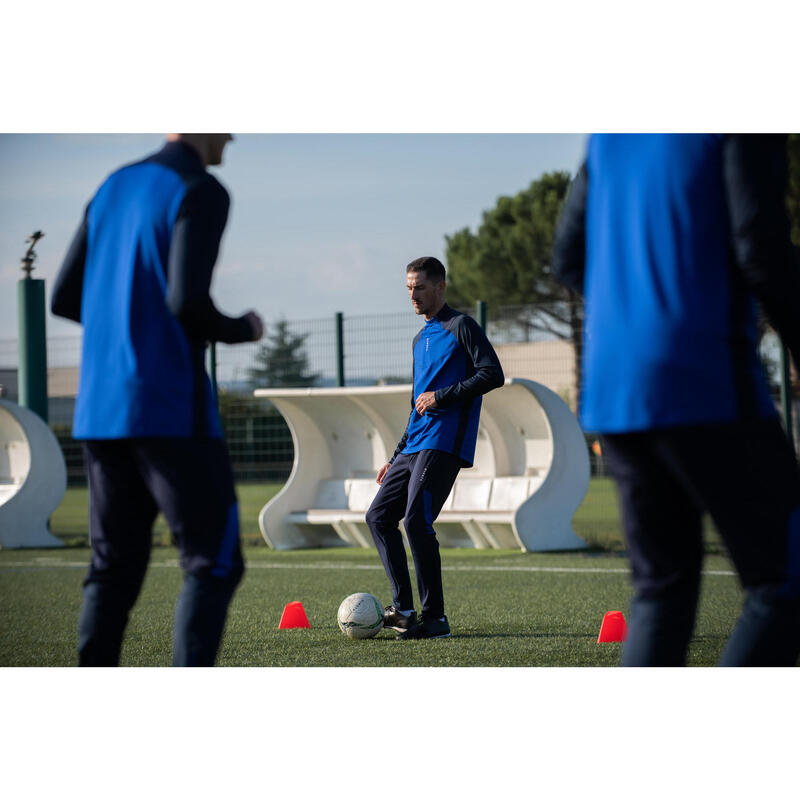 Trainingsshirt voor voetbal volwassenen T500 halve rits blauw