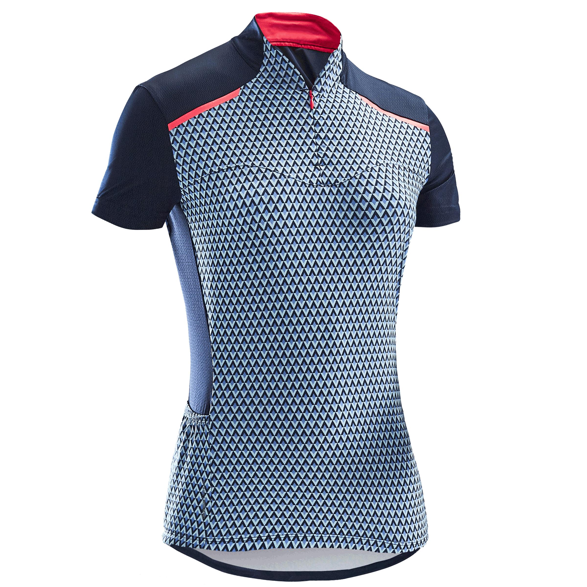 TRIBAN 500 Women's Short-Sleeved Cycling Jersey - Blue Geometric