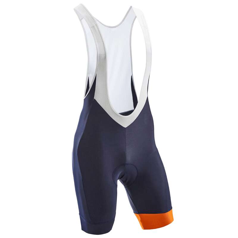 MEN WARM WEATHER ROAD CYCLING APPAREL Cycling - RC 100 Cycling Bib Shorts - Navy/Orange TRIBAN - Cycling