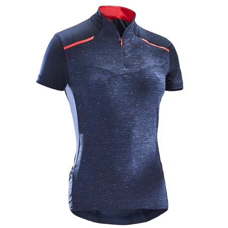 MAILLOT MANCHES COURTES VELO ROUTE FEMME TRIBAN 500 MARINE