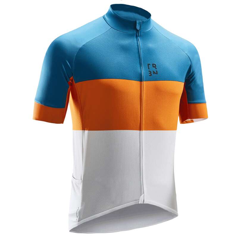 MEN WARM WEATHER ROAD CYCLING APPAREL - RC 500 Short Sleeve Cycling Jersey - Blue/Orange TRIBAN