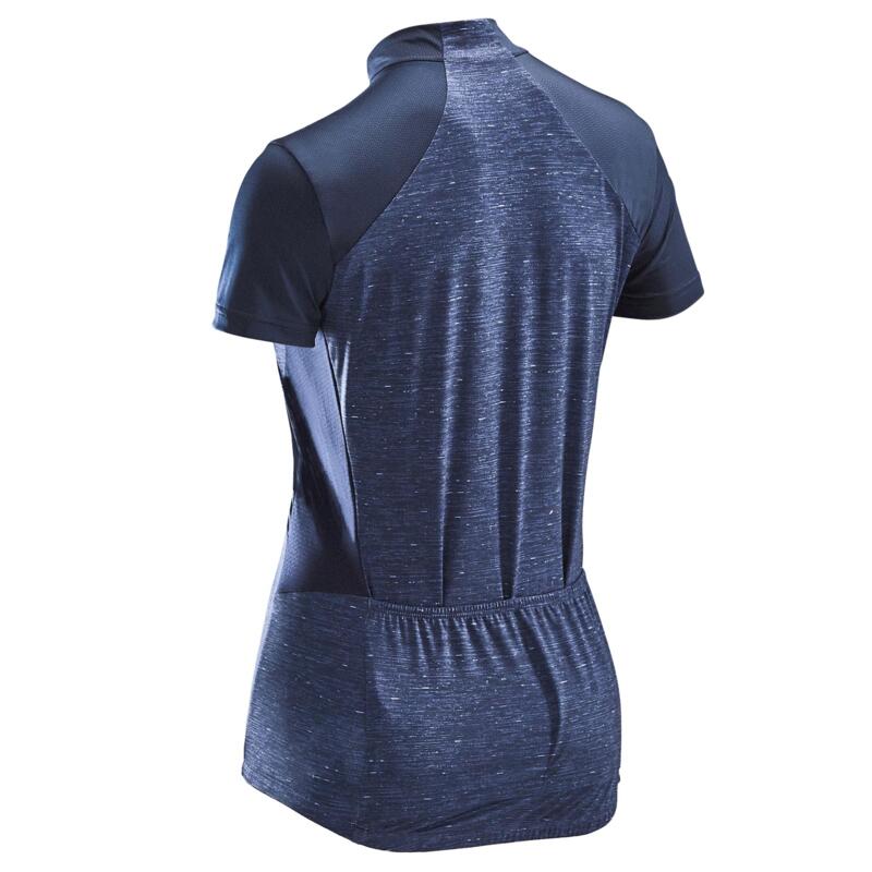 MAILLOT MANCHES COURTES VELO ROUTE FEMME TRIBAN 500 MARINE