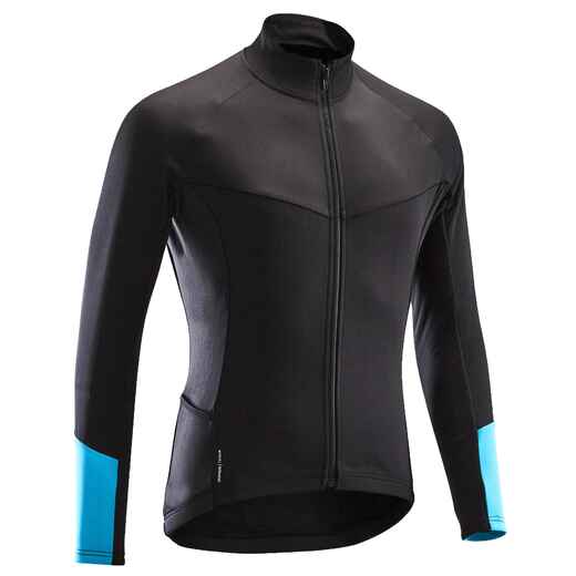 
      RC100 Long-Sleeved Cool Weather Bike Touring Jersey - Black/Turquoise Blue
  