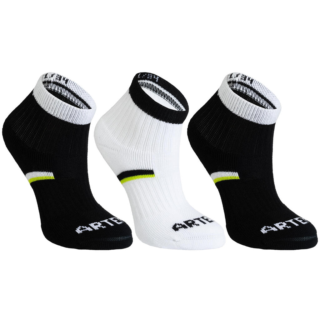 Tennissocken RS 500 Mid Kinder 3er Pack schwarz/weiß/gelb