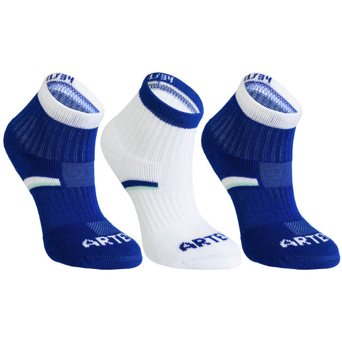 RS 500 Kids' Mid-Cut Sports Socks Tri-Pack - Blue/White - Decathlon
