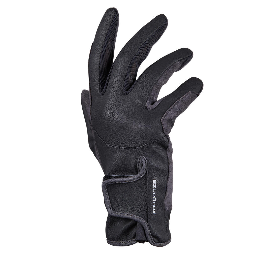 Guantes equitación Niños 500 negro y gris 