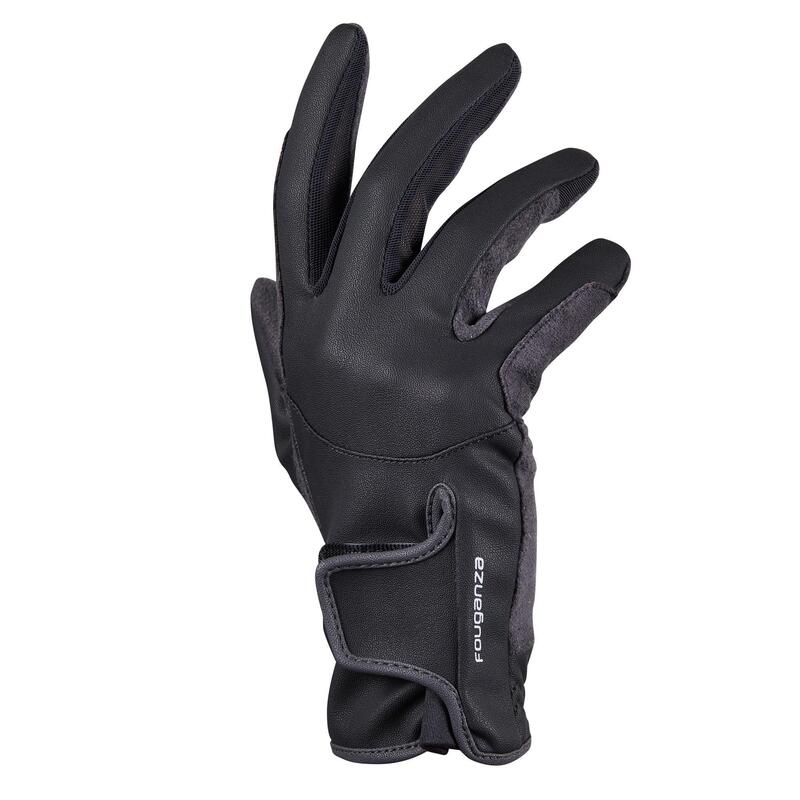 Guantes equitación fouganza 500 niños negro y gris