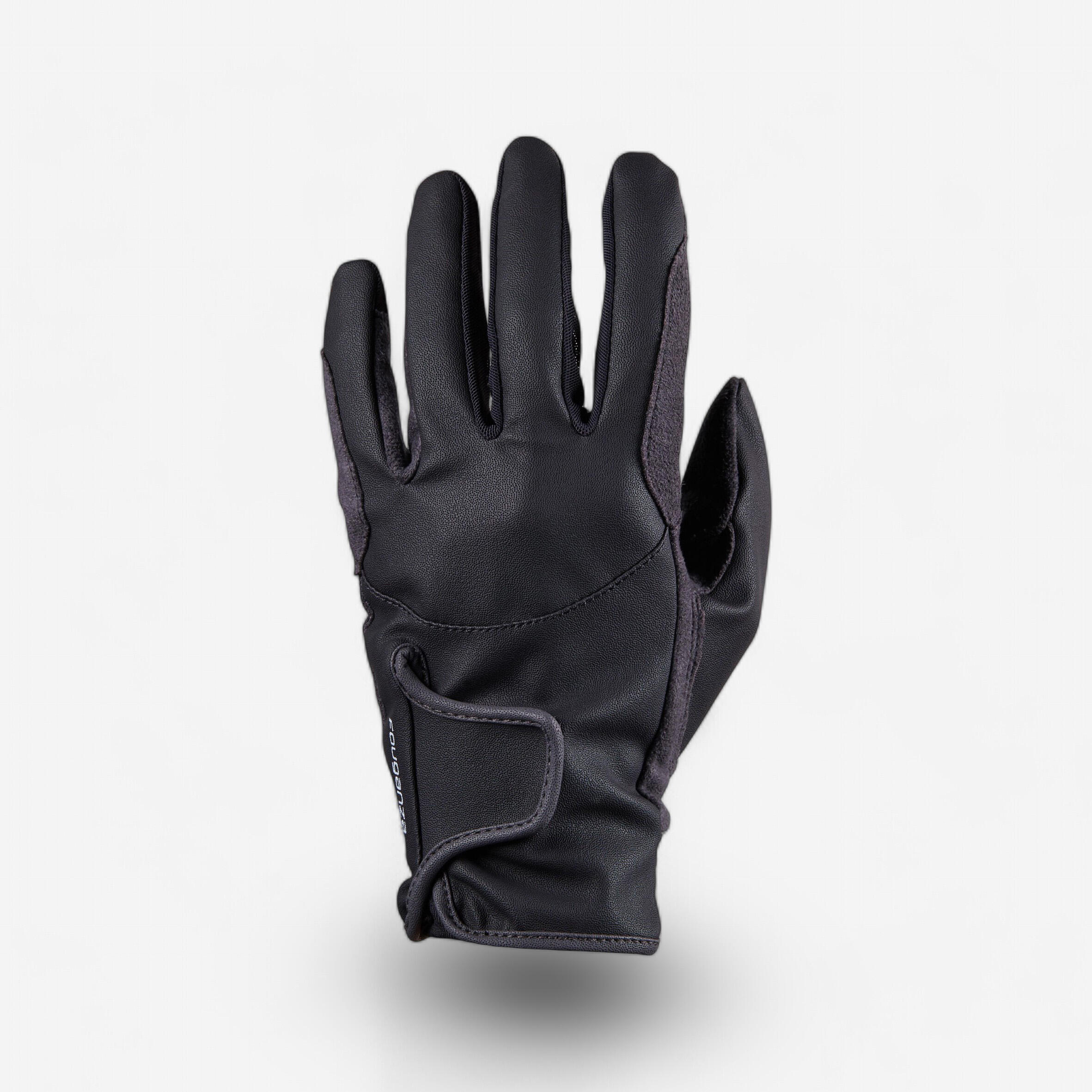 500 Children's Horse Riding Gloves - Black/Grey - FOUGANZA