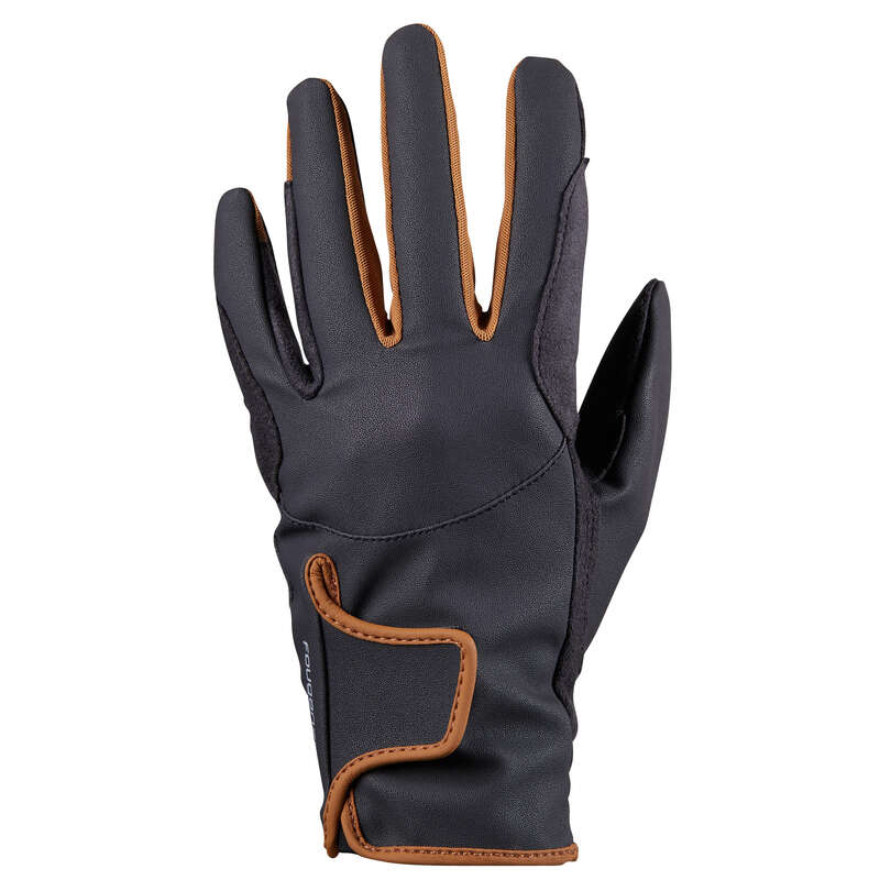 HORSE RIDING GLOVES JUNIOR Clothing Accessories - 500 Kids' Gloves - Grey/Camel FOUGANZA - Accessories