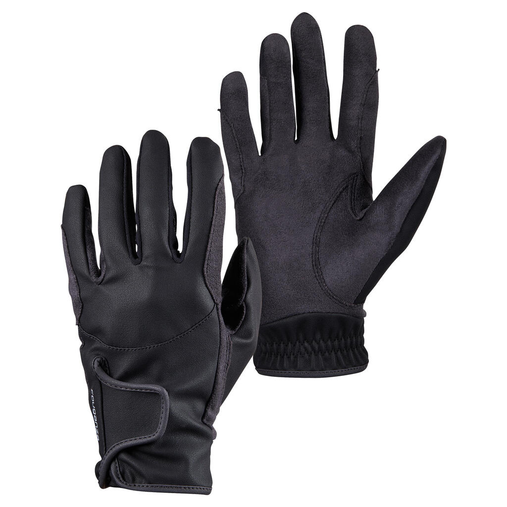 Gants équitation enfant 500 noir et gris