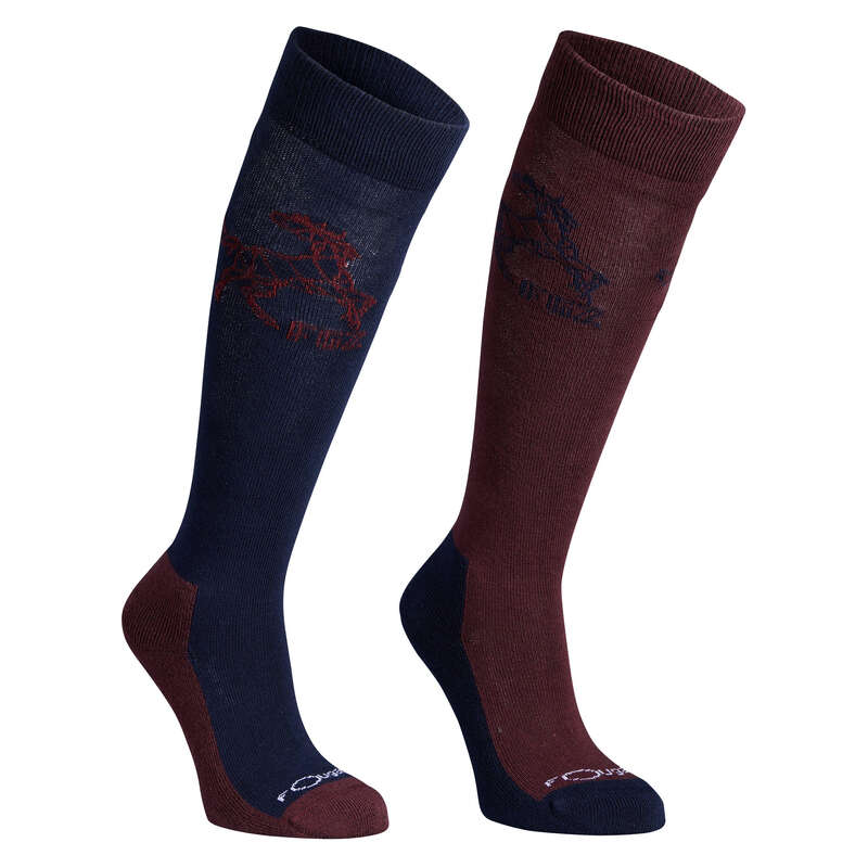 HORSE RIDING SOCKS JUNIOR Horse Riding - Socks 500 Horse - Navy FOUGANZA - Horse Riding