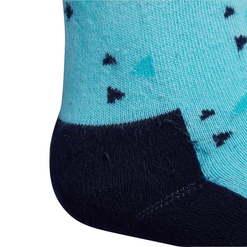 Chaussettes équitation fille 500 PRINT bleu marine et turquoise