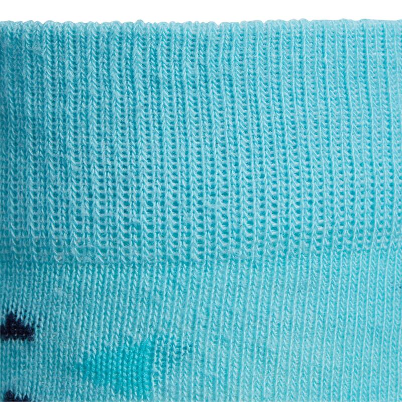 Chaussettes équitation fille 500 PRINT bleu marine et turquoise