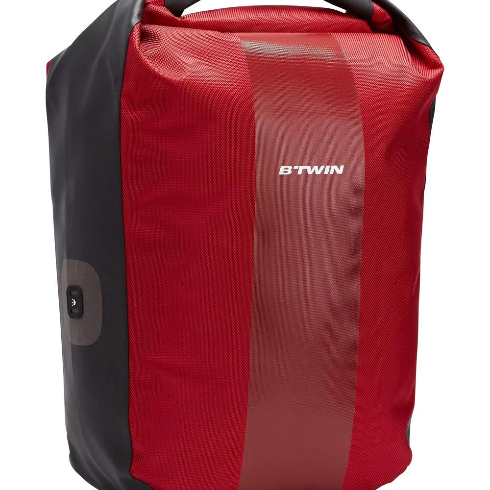 SACOCHE VELO 500 SUR PORTE BAGAGES 500 20L IMPERMEABLE BORDEAUX B TWIN