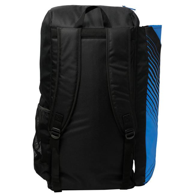 Junior cricket bag for equipment (with bat pouch), black/blue