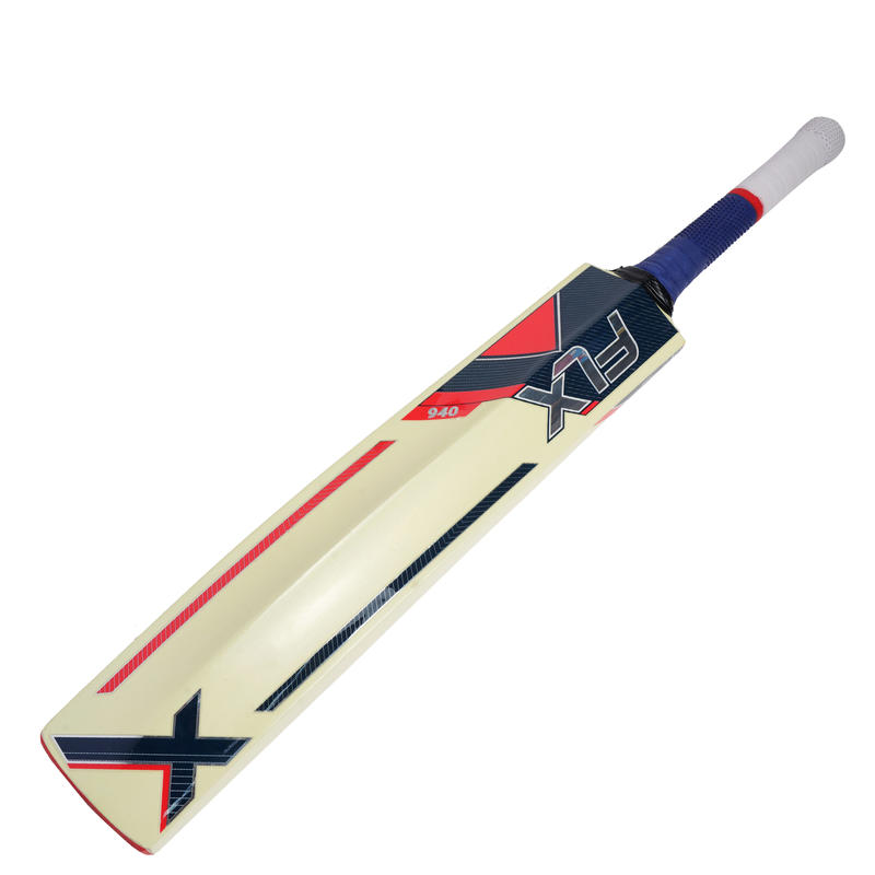 FLX EW 940 English Willow Cricket Bat for Leather Ball,Dark Blue/Red,Youth/Adult