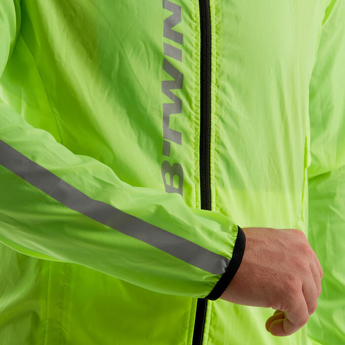 fahrrad-regenjacke rennrad 100 herren neon-limettengrün b'twin