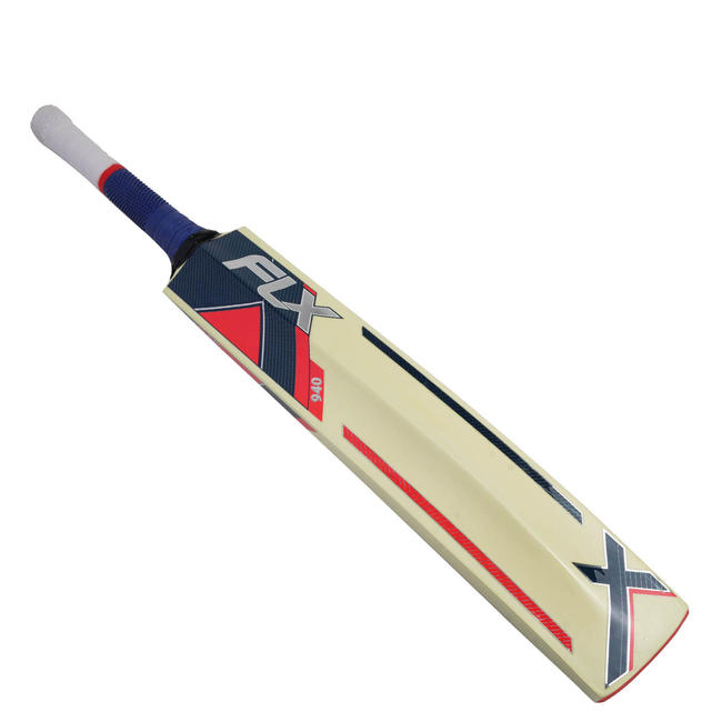 FLX EW 940 English Willow Cricket Bat for Leather Ball,Dark Blue/Red