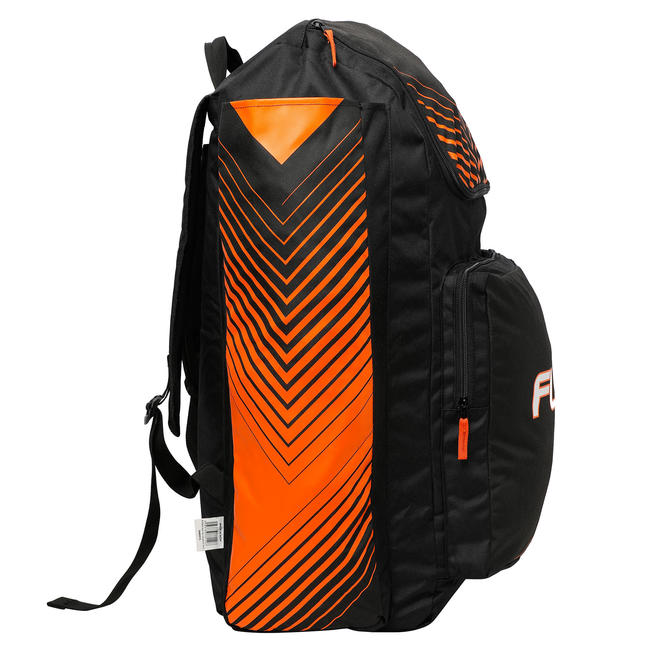 JUNIOR CRICKET BAG FOR EQUIPMENT (WITH BAT POUCH), BLACK/ORANGE