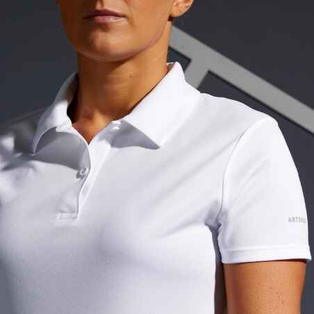 Moteriški greitai džiūstantys teniso polo marškinėliai „100 Essential“, balti