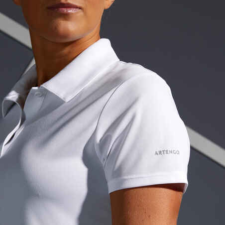 Moteriški greitai džiūstantys teniso polo marškinėliai „100 Essential“, balti