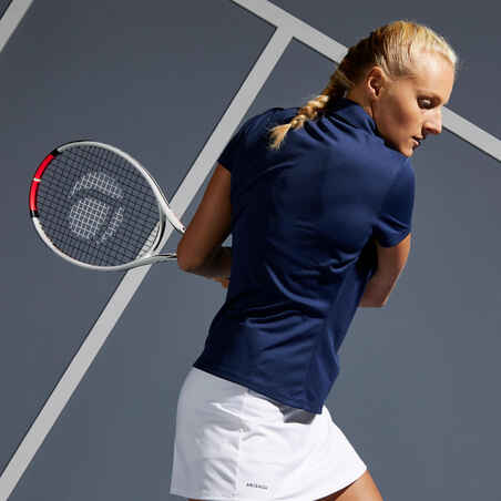 Tennis Poloshirt Damen Dry 100 marineblau