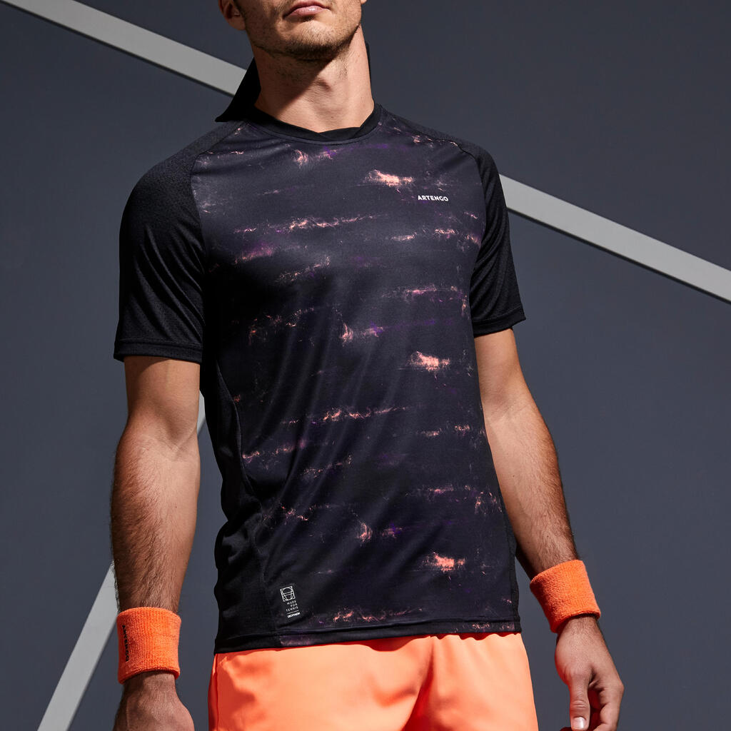 Pánske tenisové tričko Dry 500 čierno-koralové