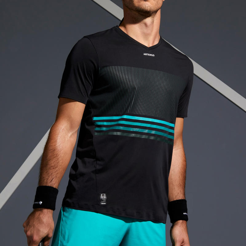 TEE SHIRT DE TENNIS HOMME TTS 900 LIGHT NOIR BLEU TURQUOISE Decathlon
