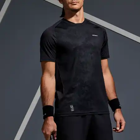 Men's Short-Sleeved Tennis T-Shirt TTS 500 Dry - Black/Grey