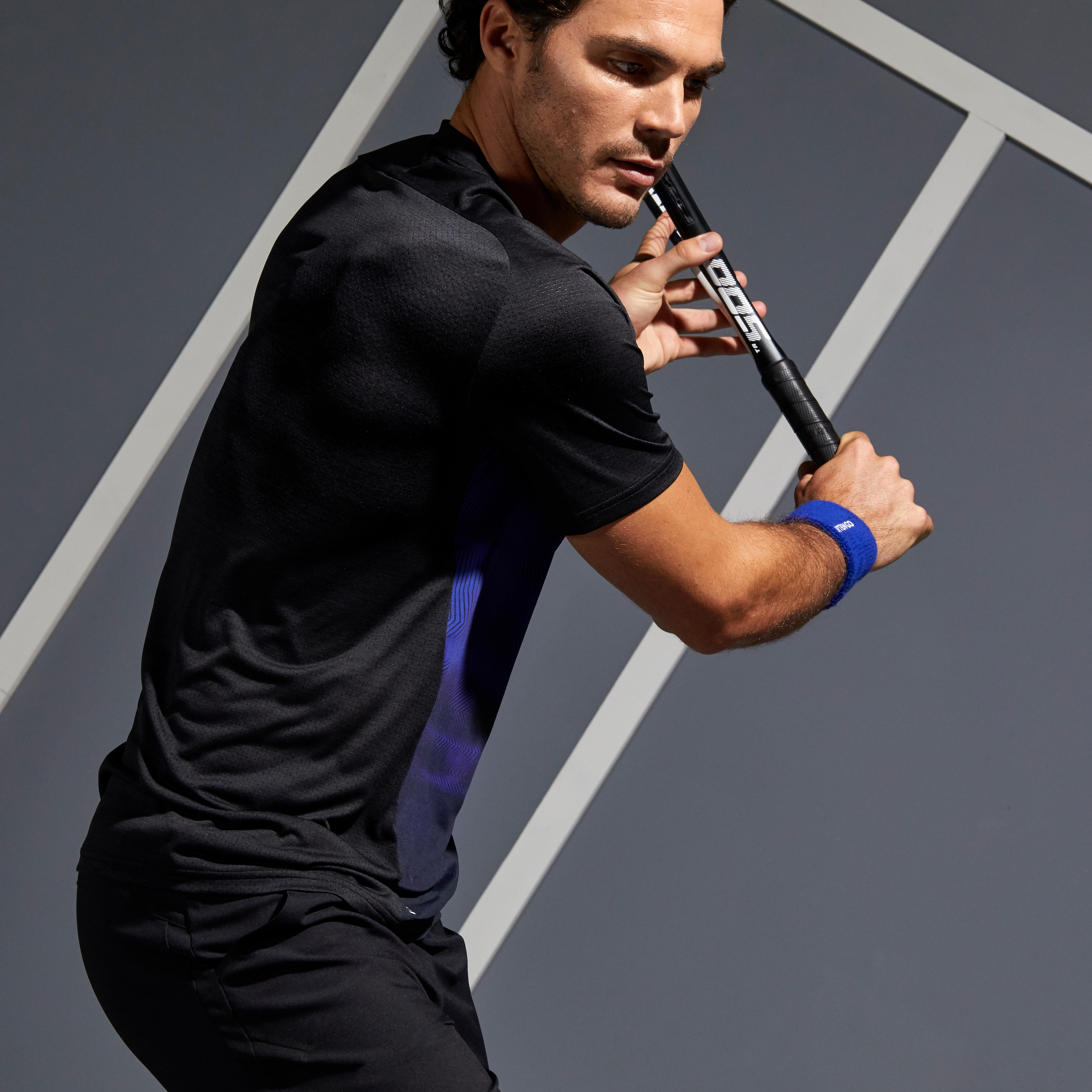 

Men's Tennis T-Shirt TTS 500 Dry - Black/Blue