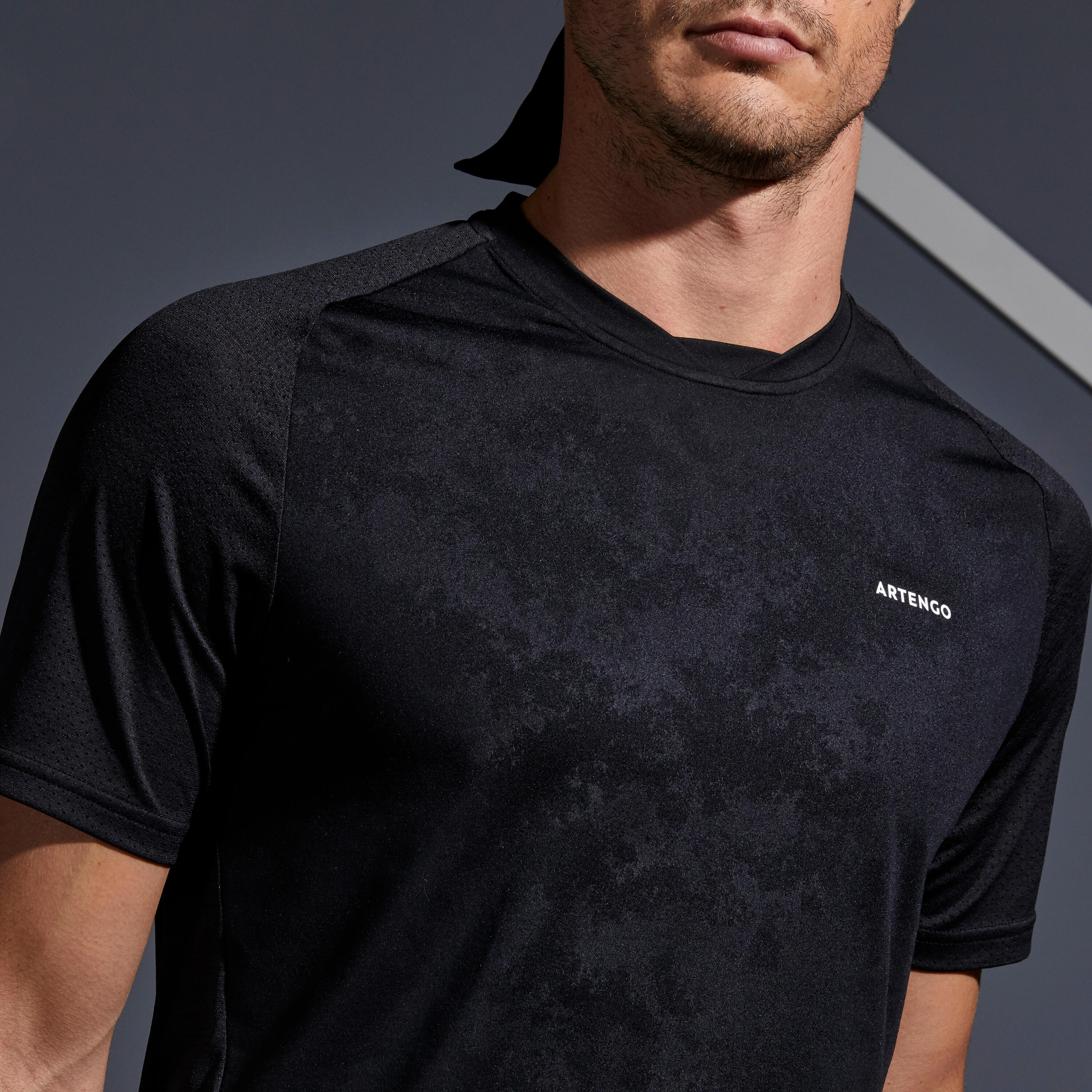 Men's Short-Sleeved Tennis T-Shirt TTS 500 Dry - Black/Grey 7/10