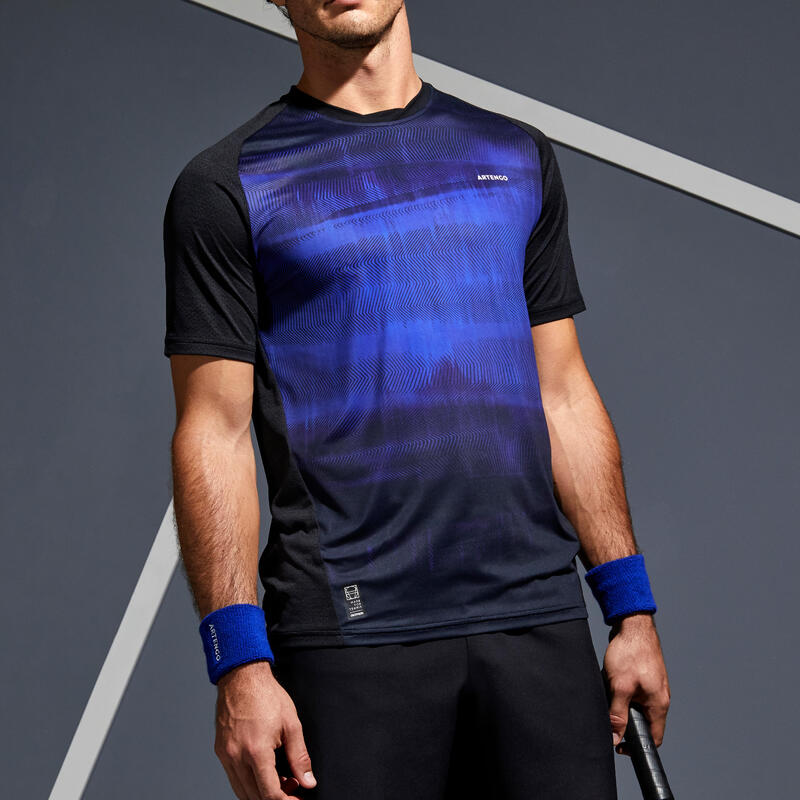 Pánské tenisové tričko Dry 500 černo-modré
