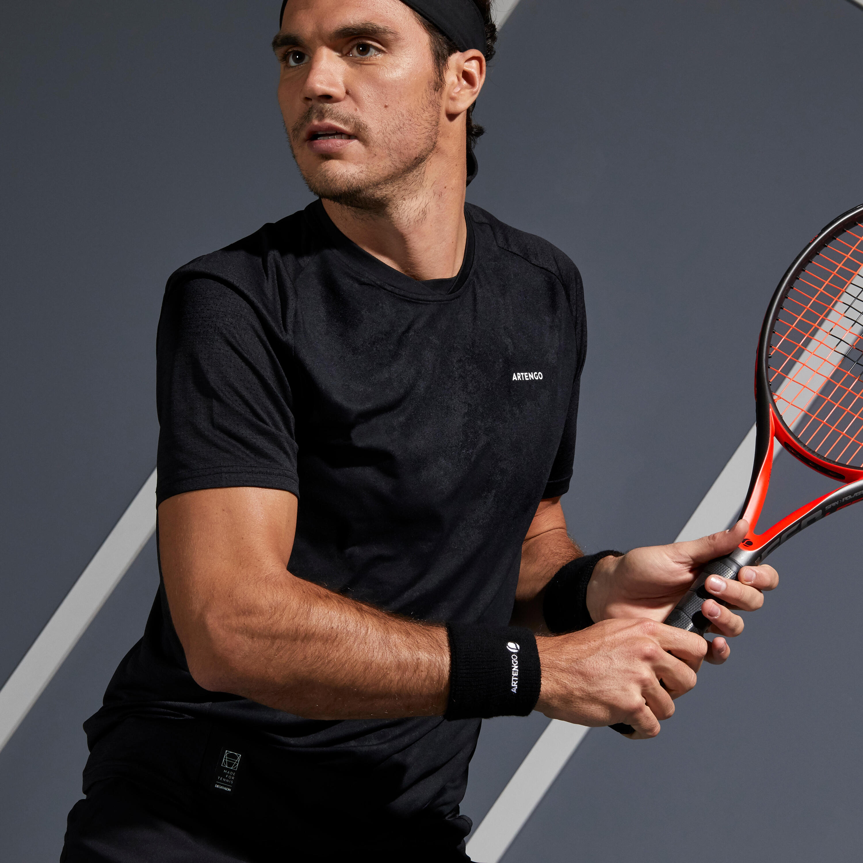 Men's Short-Sleeved Tennis T-Shirt TTS 500 Dry - Black/Grey 3/10