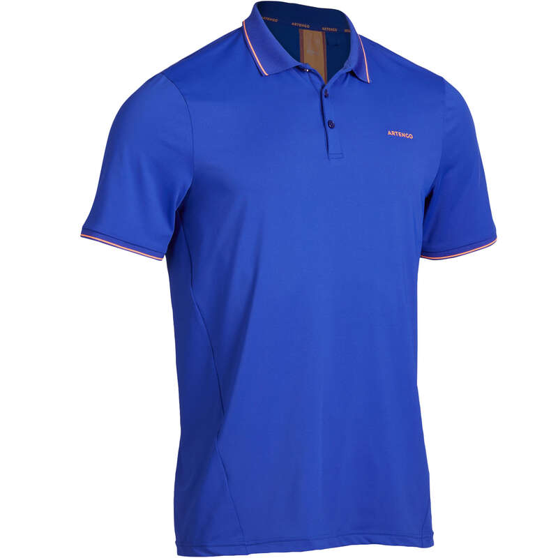 MEN WARM CONDITION RACKET SP APAREL - Dry 500 Polo - Blue/Coral ARTENGO