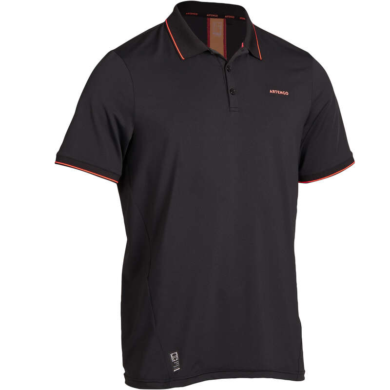 MEN WARM CONDITION RACKET SP APAREL Tennis - Dry 500 Polo - Black/Orange ARTENGO - Tennis Clothes
