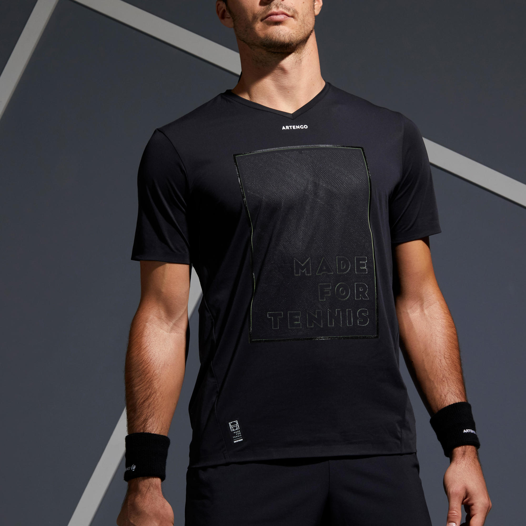 Camiseta De Tenis Manga Corta Hombre Light 900 Negro Amarillo