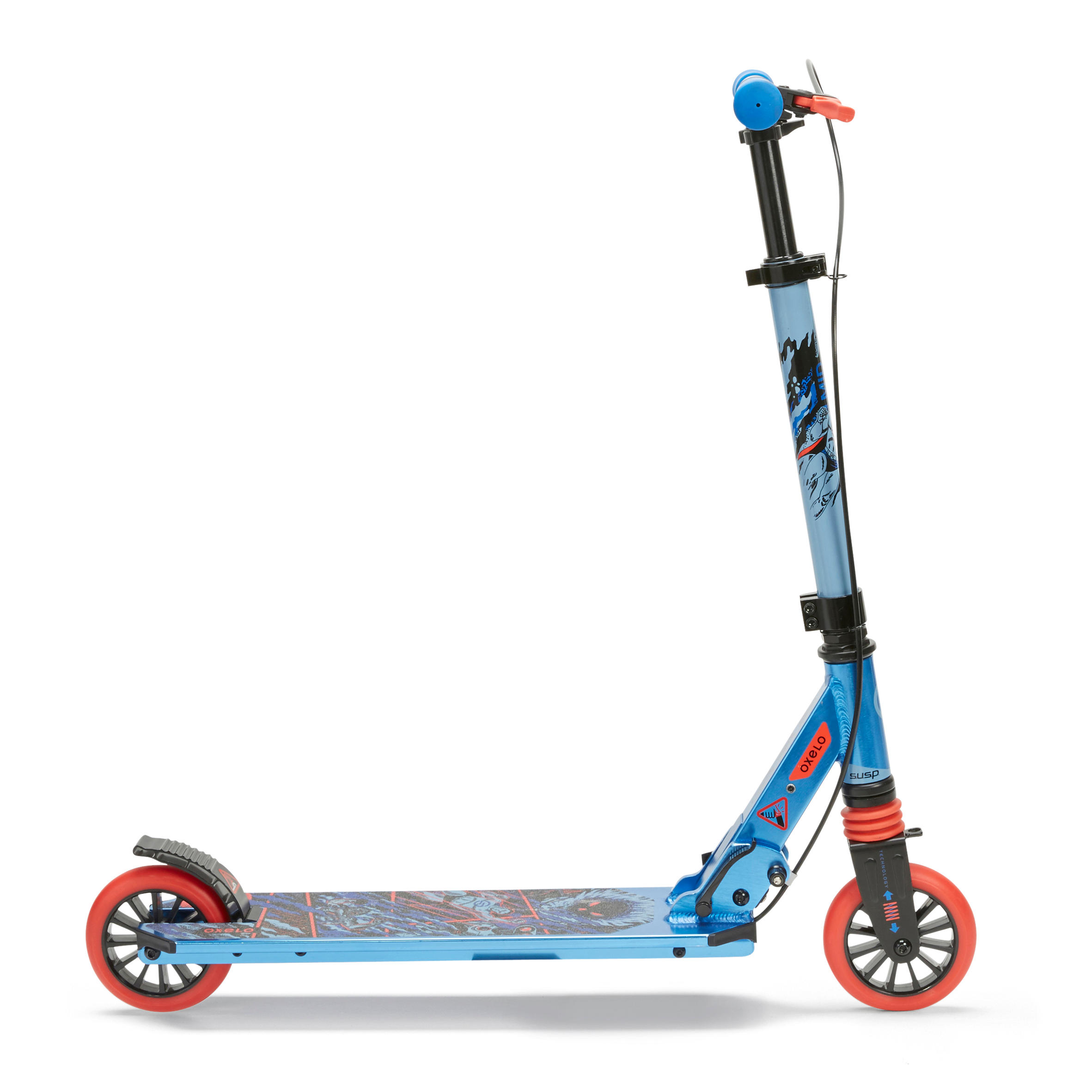 Scooter Tretroller Kinder Federung Lenkerbremse - Mid 5 blau 16/36