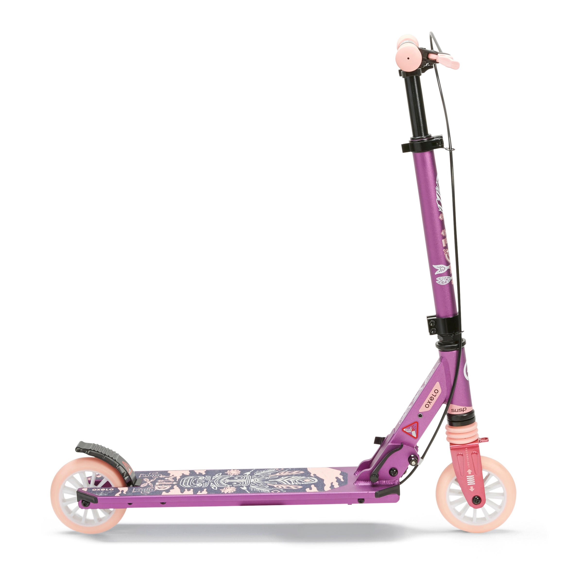 Scooter Tretroller Kinder mit Federung und Lenkerbremse - Mid 5  violett 17/34