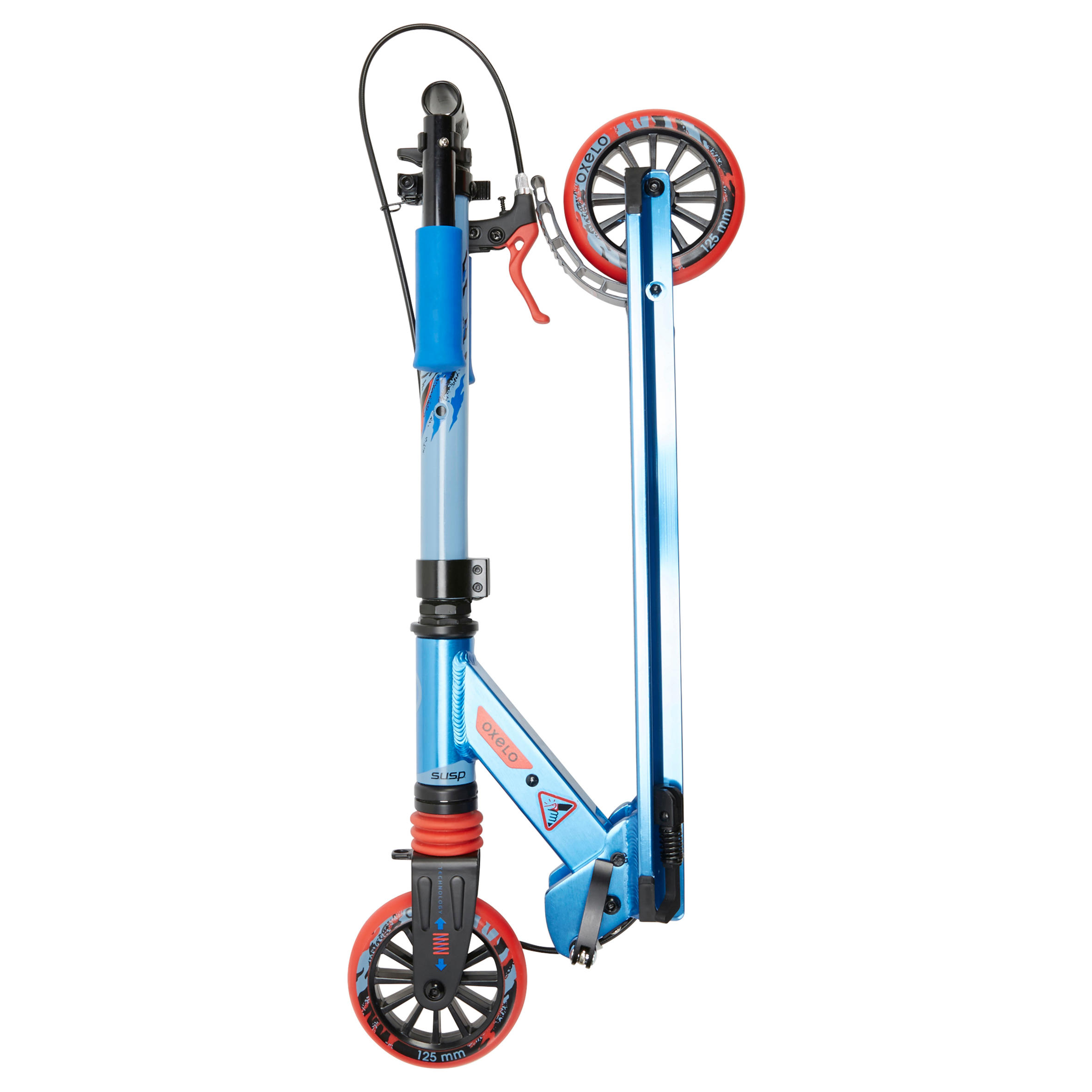 Scooter Tretroller Kinder Federung Lenkerbremse - Mid 5 blau 32/36